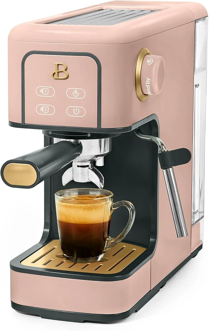 B Slim Espresso Maker by Drew Barrymoree with 20-Bar Pressure Touch-Activated Display and Steam Wand for Latte &amp Cappuccino (Rose)