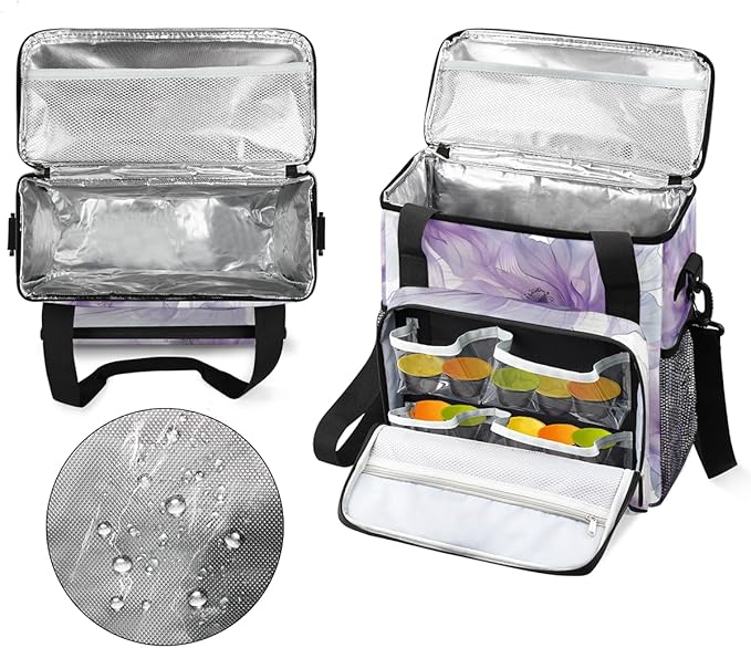 Purple Floral Travel Coffee Maker Carrying Bag Colorful Flower Large Organizer Storage Tote Bag Insulated Reusable Cooler Lunch Bags