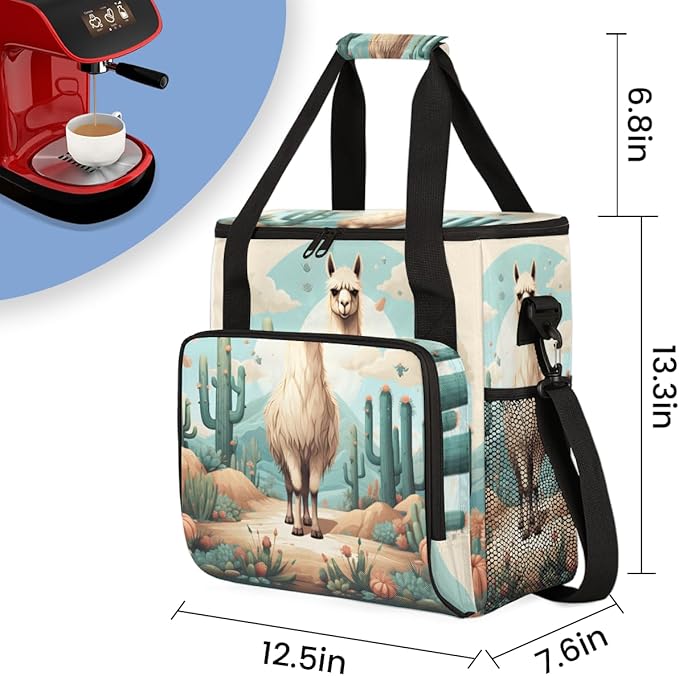 Tropical Desert Alpaca Coffee Maker Carrying Bag Travel Storage Bag Compatible with K-Mini or K-Mini Plus Single Serve Coffee Brewer Carrying Case with Multiple Pockets &amp Shoulder Strap