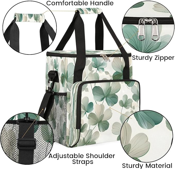 Fresh Leaves Print Coffee Maker Carrying Bag Compatible with K-Mini or K-Mini Plus Portable Single Cup Coffee Maker Case with Pockets for K Cup Pods