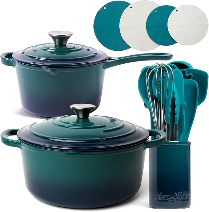 20 Piece Cookware Set (Bondi) | Dutch Oven Utensil Set Saucepan and Trivets