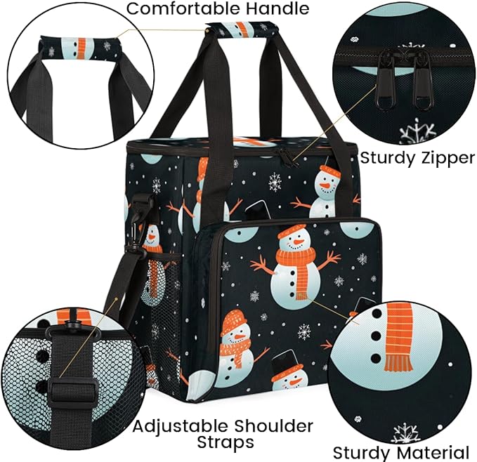 Cartoon Snowman Coffee Maker Carrying Bag Christmas Snowman Travel Storage Bag Compatible with K-Mini or K-Mini Plus Single Serve Coffee Brewer Carrying Case with Multiple Pockets &amp Shoulder Str