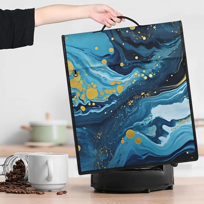 Kitchen Aid Mixer Cover Blue Marble Gold Stand Mixer Cover Compatible with 6-8 Quarts Stand Mixers Dust Covers with Zipper Pocket Foldable Washable Kitchen Aid Organizer Bag