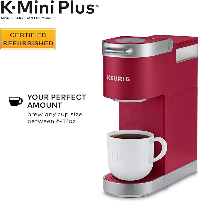 Keurig K-Mini Plus Coffee Maker Certified Refurbished Cardinal Red (Renewed)
