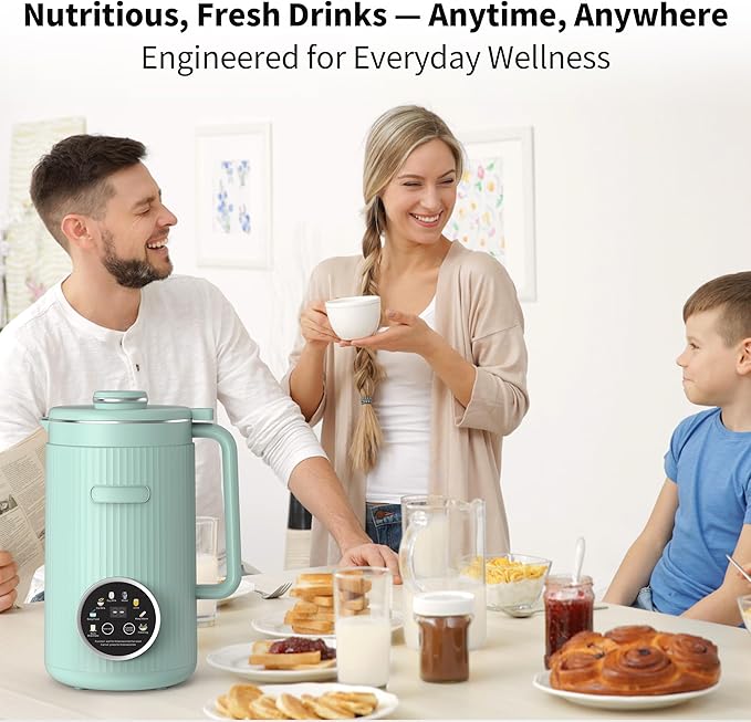 35oz Soy Milk Maker Machine: 8-in-1 Nut Milk Maker for Oat Milk Vegan Drinks Baby Food Blender - Plant-Based Milk Machine with Stainless Steel LED Touch Auto Shutoff (Green)