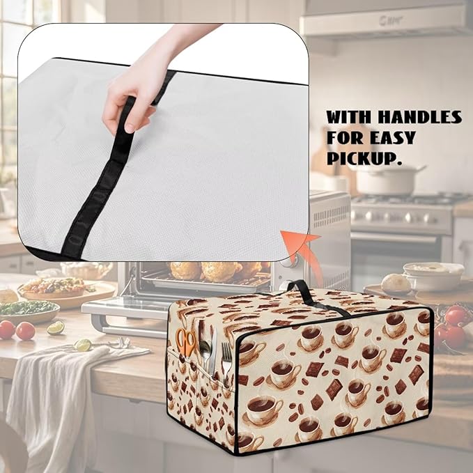 Convection Toaster Oven Cover with Storage Pockets Fits Machines Up to 18.5x14.5x9 Convection Toaster Oven Covers for Family Kitchen Essential Coffee Bean