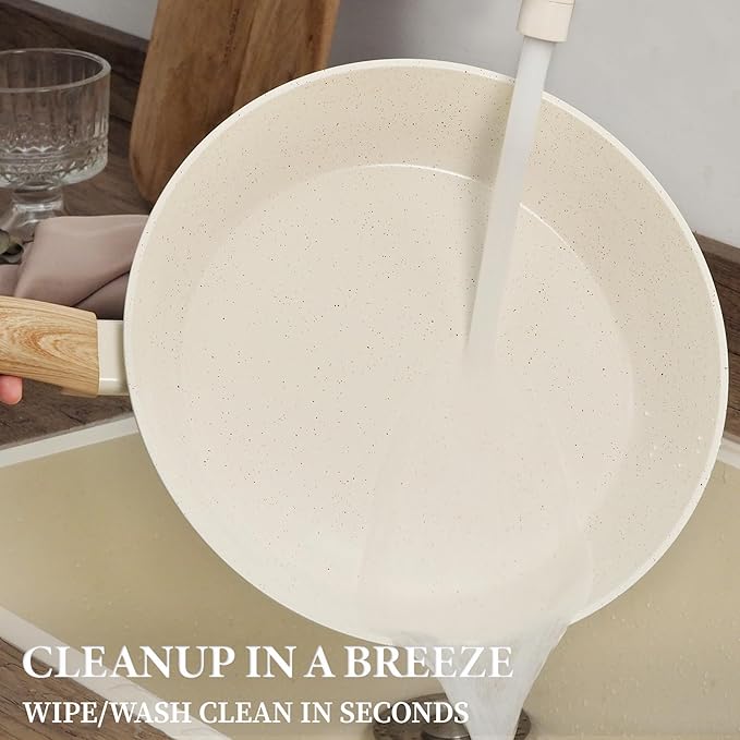26Pcs Pots and Pans Nonstick Ceramic Cookware Set Nontoxic Kitchen Cooking Set with Steamers Utensils Induction Compatible PFAS/PFOA Free Oven and Dishwasher Safe Cream White
