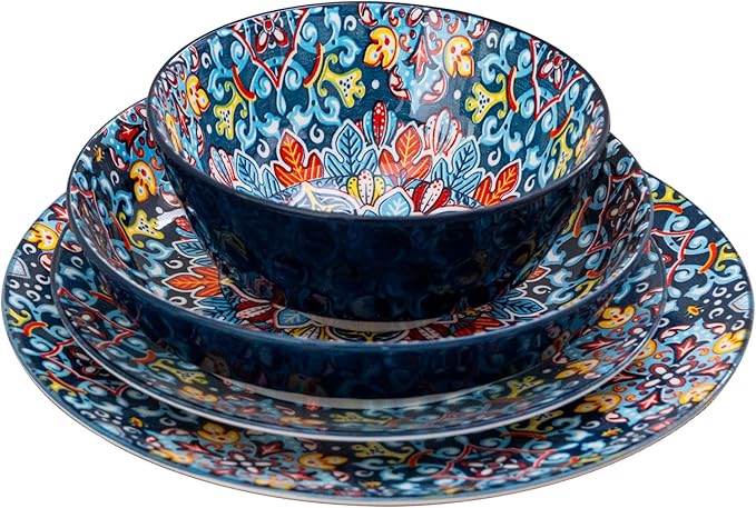 16 Pieces Dinnerware Sets Service for 4 Plates and Bowls Set Ceramic Dishes Set for 4 Microwave and Dishwasher Safe Scratch Resistant Bohemian Style