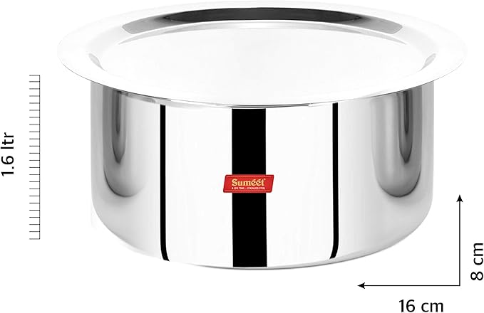 Sumeet Cook Smart TriPly SAS (Steel-Aluminium-Steel - 3 Layers) Tope with Lid - 1.6 LTR - 16Cm