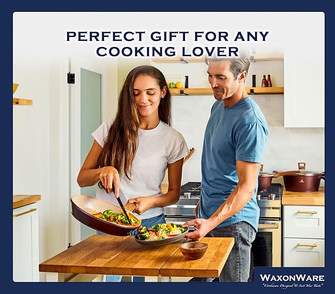 Waxonware 7pc Kitchen Pots and Pans Set Non stick German Coated Kitchen Cookware Set Premium - Dishwasher Safe and 100% PFOA and PTFE Free - Induction Cooking Non Stick Pots and Pan Set - Marbellous