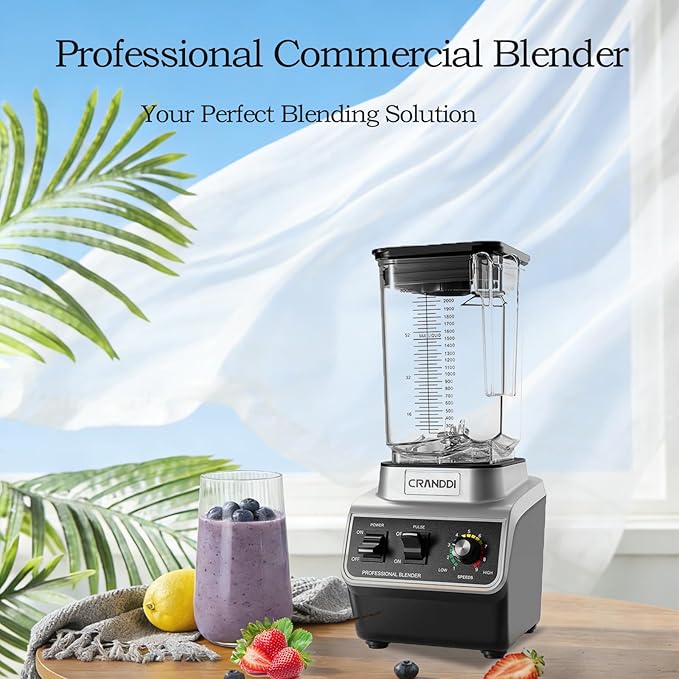 CRANDDI Professional Smoothie Blender 80oz Countertop Blenders for Smoothies Shakes &amp Ice Crushing 1500W Compact Commercial Kitchen Blender with Stainless Steel Blade 120V K96