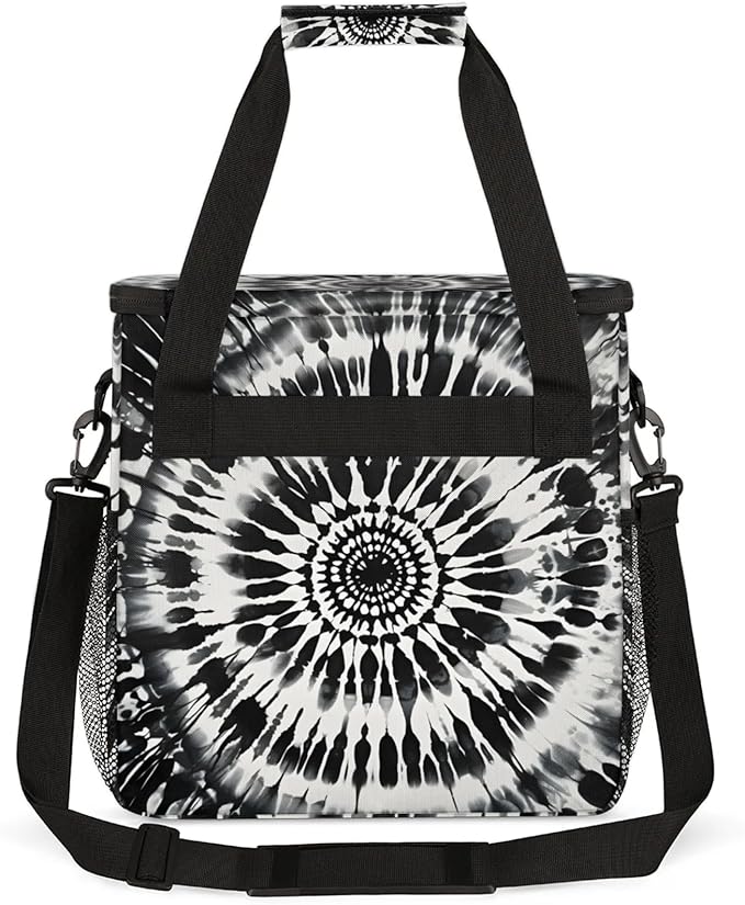Black Tie Dye Coffee Maker Travel Bag for Keurig K-Mini/K-Mini Plus Insulated Waterproof Tote with Pockets for K-Cup Portable Single-Serve Brewer Case