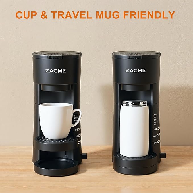 ZACME Single Serve Coffee Maker with Milk Frother Coffee Machine with Brewing &amp Frothing System 28oz Water Tank Adjustable Brew Strength Quick Brew Self-Cleaning