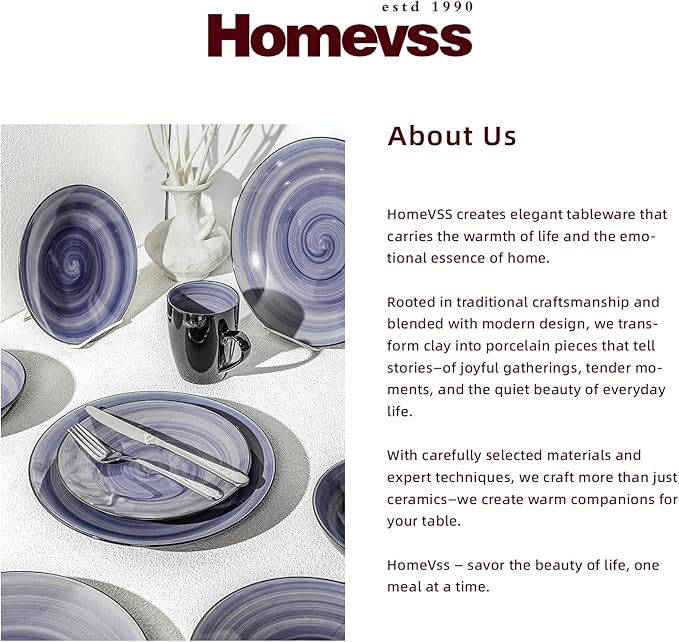Sonoma Stoneware 16pc Dinnerware Set Outside Black + Inside Hand Painting Color Cobalt