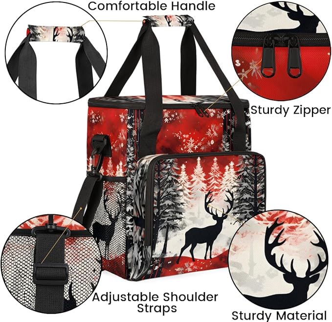 Christmas Misty Forest Coffee Maker Carrying Bag Winter Reindeer Travel Storage Bag Compatible with K-Mini or K-Mini Plus Single Serve Coffee Brewer Carrying Case with Pockets &amp Shoulder Strap