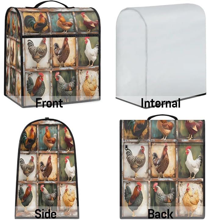 cfpolar Kitchen Aid Mixer Cover Compatible with 6-8 Quarts Animal Cock Retro Stand Mixer Cover Kitchen Aid Mixers Accessories Appliance Organizer Bag Dust Covers with Zipper Pocket