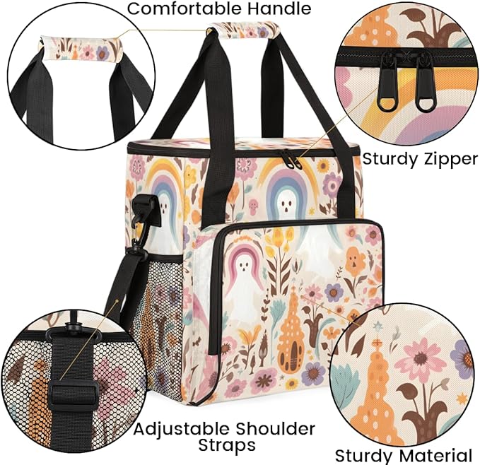 Spooky Ghosts Coffee Maker Carrying Bag Cute Ghosts Travel Storage Bag Compatible with K-Mini or K-Mini Plus Single Serve Coffee Brewer Carrying Case with Multiple Pockets &amp Shoulder Strap