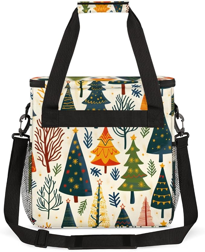 Retro Tree Xmas Coffee Maker Carrying Bag Portable Travel Storage Tote Bag Compatible with K-Mini or K-Mini Plus Single Serve Coffee Brewer Carrying Case with Multiple Pockets &amp Shoulder Strap