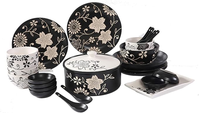 GaRcan Dinner Plate Dinner Plate Home Kitchen Dinnerware Set Hand-Painted Leaf Ceramic Dinnerware Set Elegant Round Dinner Plate Sets Service for 6 Microwave and Dishwasher Safe Dinner Plates House