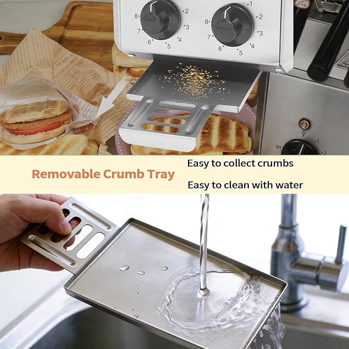 2 Slice ToasterStainless Steel Toaster with 2 Slice Wide Slot 600W per Slot for Energy Efficiency with SUS 304 Tongs 8 Minutes Timer Removable Crumb Tray For Home and Commercial Use