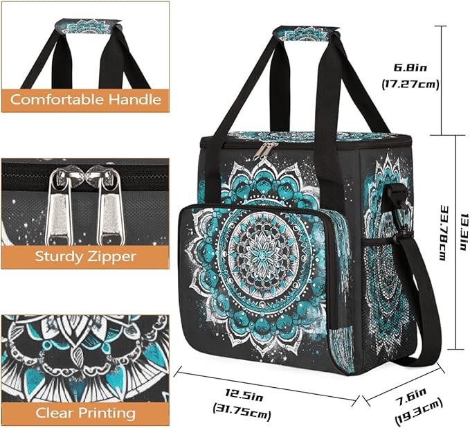 Bohemian Mandala 10 Coffee Maker Carring Bag Travel Carrying Storage Tote Bag Compatible with Keurig K-Mini or K-Mini Plus Portable Single Serve Coffee Brewer Case with Pockets for K-cup Pods