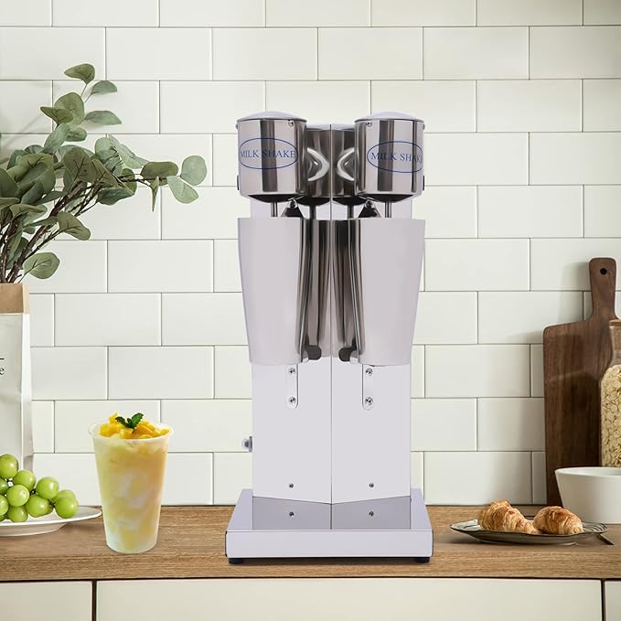 Electric Drink MixerCommercial Electric Milkshake Maker Stainless Steel Milk Shake Machine Cocktail Tea Drink Mixer Smoothie Malt food mixer 16000RMP Silver (Double Head)