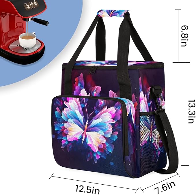 Dreamy Butterfly Coffee Maker Carrying Bag Gothic Butterfly Travel Storage Bag Compatible with K-Mini or K-Mini Plus Single Serve Coffee Brewer Carrying Case with Multiple Pockets &amp Shoulder Str