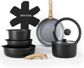 Country Kitchen Cookware Set with Removable Handle Oven &amp RV Safe Pots and Pans Set Black/Grey Wood Handle Original