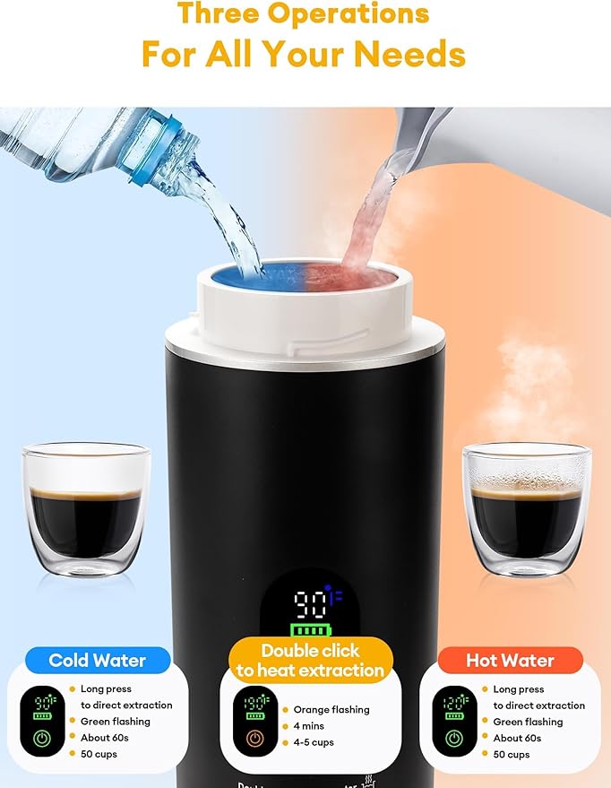 3 in1 Portable Espresso Machine with LED Display20 Bar PressureReal-Time Temp&ampBattery IndicatorPortable Coffee Maker Compatible with Ground Coffee &amp Capsules for TravelHome &amp Office