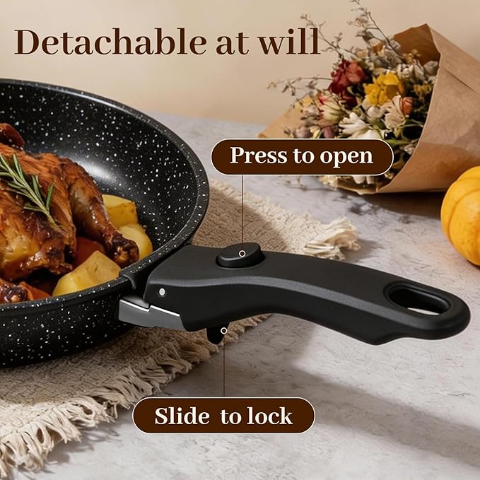 Pots and Pans Set - 25-Piece Non Stick Cookware Set Pots and Pans with Detachable Handles Includes Pans Pots Utensils Trivets for Hot Dishes Lids Space-Saving Cookware