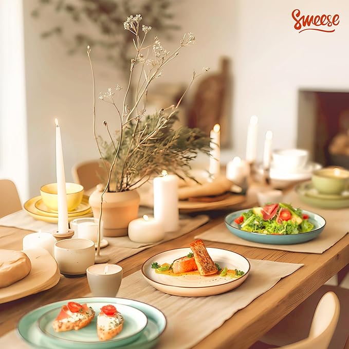 Sweese Plates and Bowls Sets 18 Piece Dinnerware Set Porcelain Round Dinner Set for 6 Scratch Resistant Dishes Set Dishwasher and Oven Microwave Safe Handpainted Swirl Dishware Sets Assorted Green