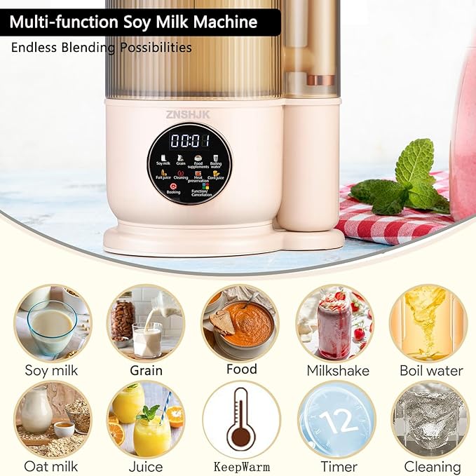 50oz Nut Milk Maker &amp Grinders 10-in-1 Soy Almond Oat &amp Rice Milk Maker with 12 Stainless Steel Blades Vegan Blender with Delay Start Boil Water &amp Easy Self-Cleaning