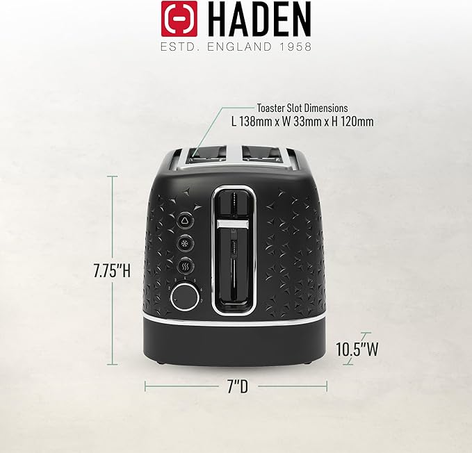 Haden Starbeck 2 Slice Wide Slot Stainless Steel Toaster with Adjustable Browning Control &amp Non-Slip Feet Black &amp Chrome
