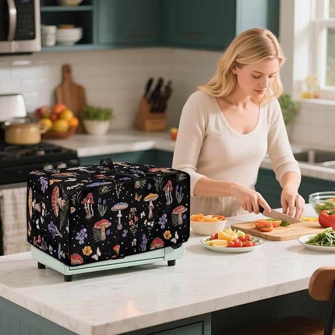 Toaster Oven Heat-Resistant Modern Toaster Oven Heavy Duty Dust-proof Microwave Cover with Storage Side Pockets Protects from Appliances Spills Stain Colorful Mushroom
