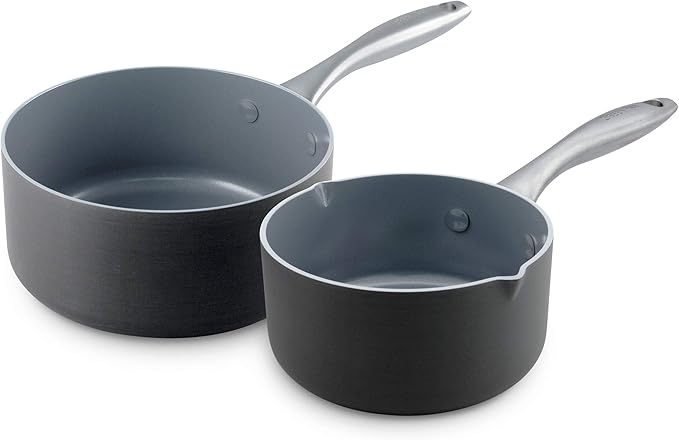 GreenPan Lima Healthy Ceramic Nonstick Cookware Pots and Pans Set 12 Piece Gray &amp Lima 1QT and 2QT Ceramic Non-Stick Saucepan Set Gray -