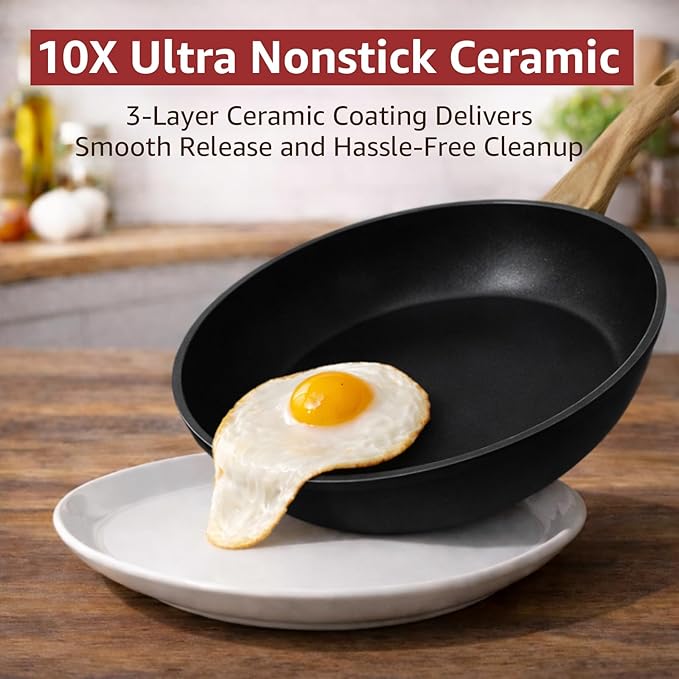 23-Piece Pots and Pans Set Non StickTitanium Ceramic Cookware Set Non ToxicLong-LastingPFAS FreeInduction CompatibleComplete Kitchen Set with 3 Frying Pans for All Cooking needs