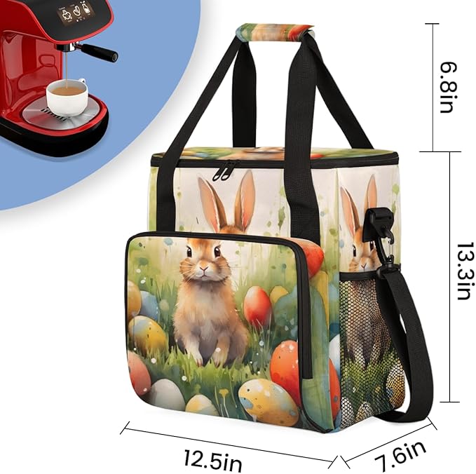 Easter Bunny Coffee Maker Carrying Bag Easter Egg Travel Storage Bag Compatible with K-Mini or K-Mini Plus Single Serve Coffee Brewer Carrying Case with Multiple Pockets &amp Shoulder Strap