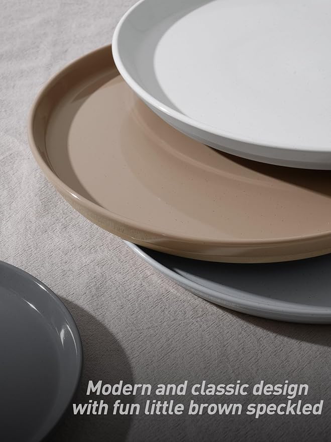 Famiware Saturn 16 Pieces Plates and Double Bowls Sets for 4 Stoneware Dinnerware Set with Pasta Bowl Dish Set with Trim - Chip &amp Scratch Resistant Microwave &amp Dishwasher Safe Multi-color