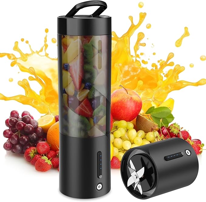 16 oz Portable Blender for Shakes &amp Smoothies Magnetic USB Rechargeable Personal Blenders Mini Juicer Mixer with Handle Lid for Carrying Black