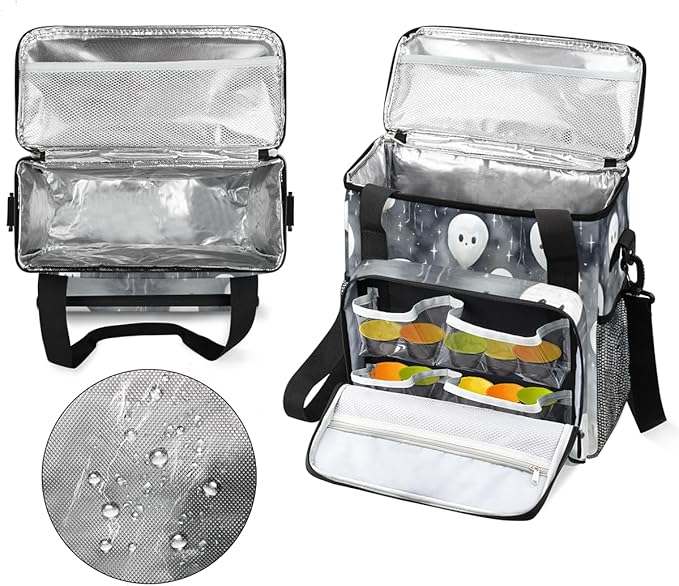 Halloween Ghosts Coffee Maker Carrying Bag Glitter Ghosts Travel Storage Bag Compatible with K-Mini or K-Mini Plus Single Serve Coffee Brewer Carrying Case with Multiple Pockets &amp Shoulder Strap