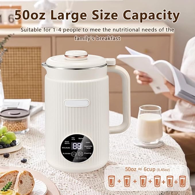 Electric Nut Milk Frother Maker Machine 50oz (1.5L) Portable Soy Milk Blender with Delay Start/Keep Warm/Clean Green