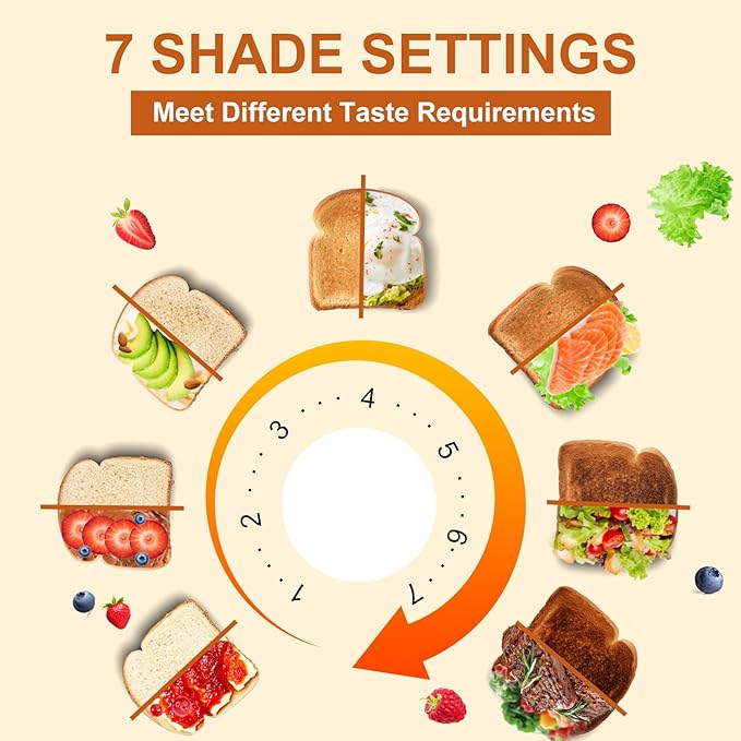 SEEDEEM Toaster 2 Slice 7 Shade Settings Bread Toaster with Cancel Defrost Reheat Function Extra Wide Slots for Waffle or Bagel Removable Crumb Tray 750W Classic Black