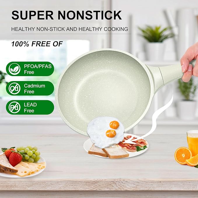 Non stick Frying Pans with Lid 11 in + Sauce pan set 4 Pcs 1.5Qt &amp 2.0Qt SaucePan Set with Lid