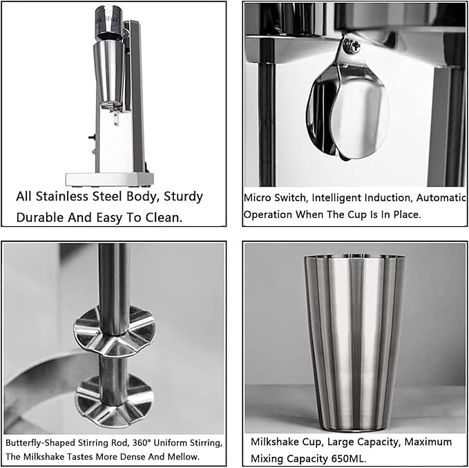 Milkshake MakerMilkshake Maker Stainless Steel Smoothie Milk Ice Cream Blender 800ML Electric Milkshake Maker Machine Speed Adjustable Drink Mixer