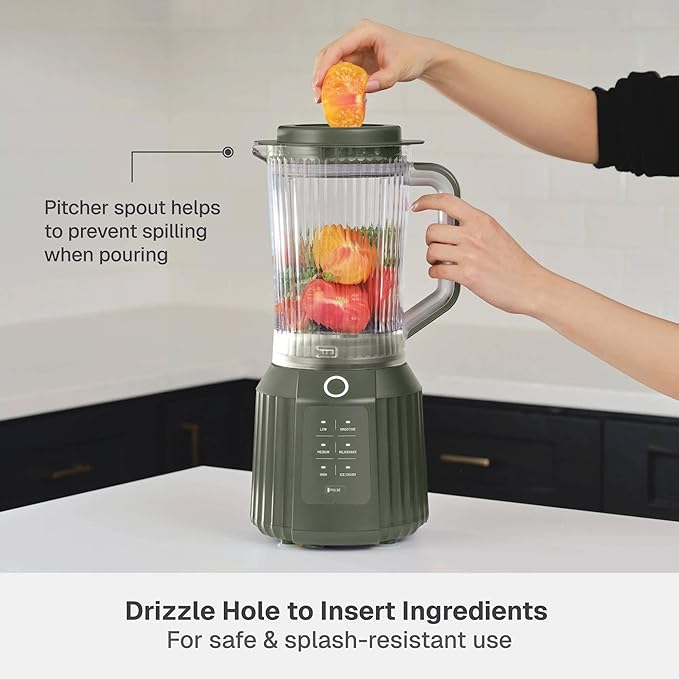 Countertop Blender with Pitcher and To-Go Cup 1100W High-Power Blender Stainless Steel Blade Multiple Speed Settings (Dusty Moss)