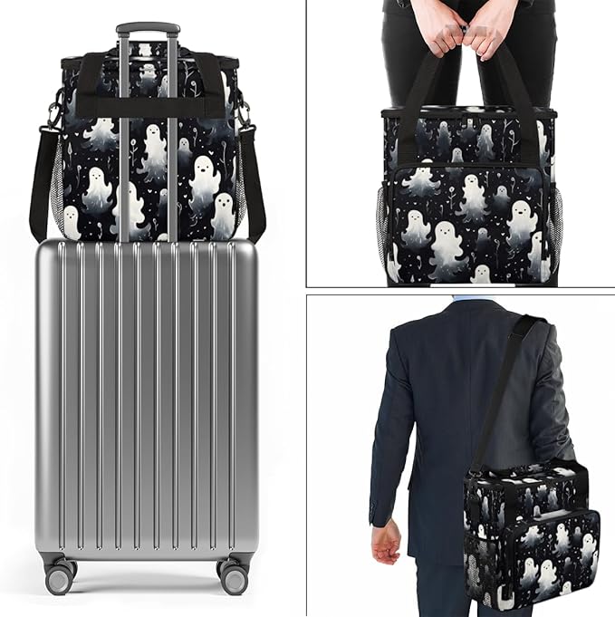 Abstract Halloween Ghosts Coffee Maker Carrying Bag Travel Storage Bag Compatible with K-Mini or K-Mini Plus Single Serve Coffee Brewer Carrying Case with Multiple Pockets &amp Shoulder Strap