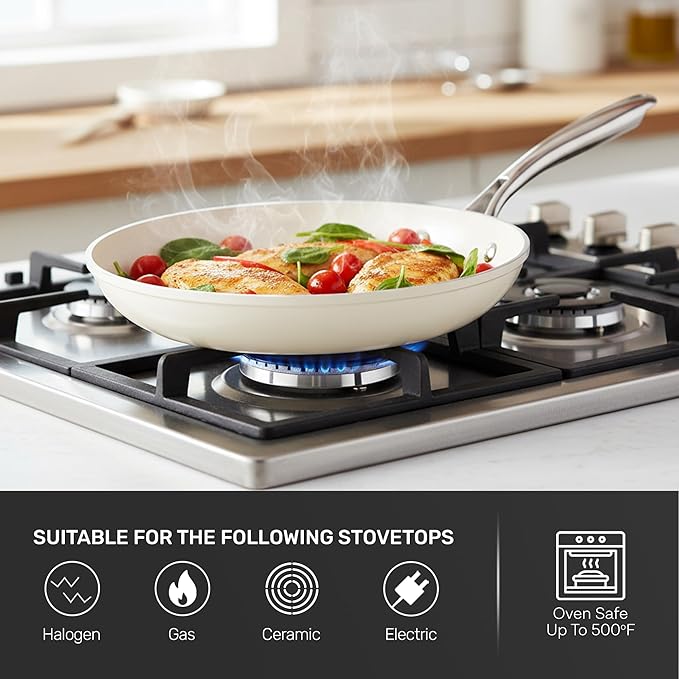 Gotham Steel 20pcs Pots and Pans Set Non Stick Ceramic Cookware Set with Deep Frying Pan Set &amp 6pc Knife Set Improved Ti-Cerama Coating Made without PFOA PFOS Lasts 2x Longer Oven &amp Dishwash