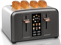 SEEDEEM Toaster 4 Slice Stainless Toaster &amp Touch Control LCD Display 6 Bread Type 7 Shade Settings 1.5'' Wide Slots Cancel/Defrost/Reheat Removable Crumb Tray 1800W Dark Metallic