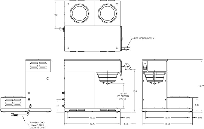 BUNN Axiom 15-3 Automatic Commercial 12-Cup Coffee Maker 3 Lower Warmers 38700.0002Gray