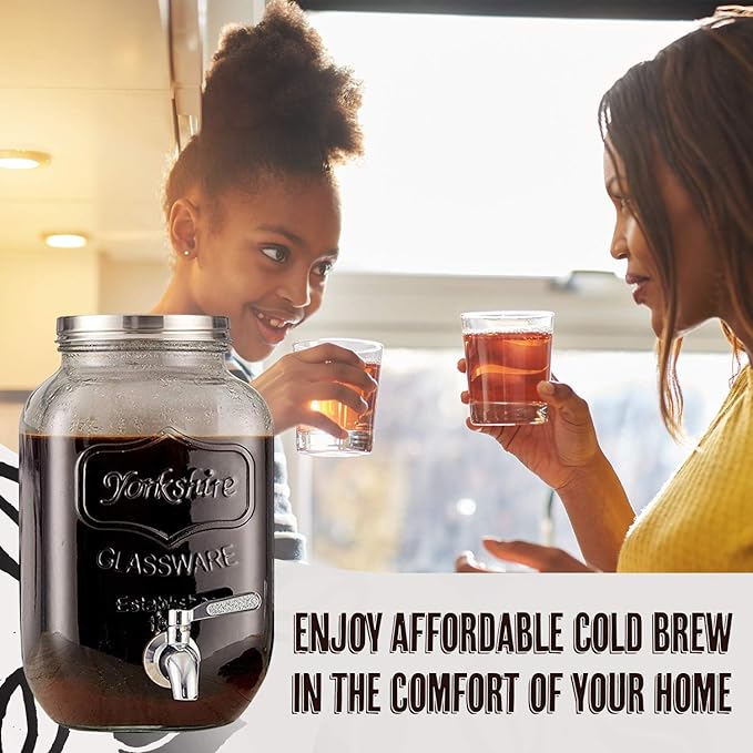 2-Gallon Cold Brew Coffee Maker – Commercial Size Extra Large Glass Dispenser with Metal Spigot Reusable Metal Filter &amp Airtight Lid – Big Batch Brewing by KitchenToolz